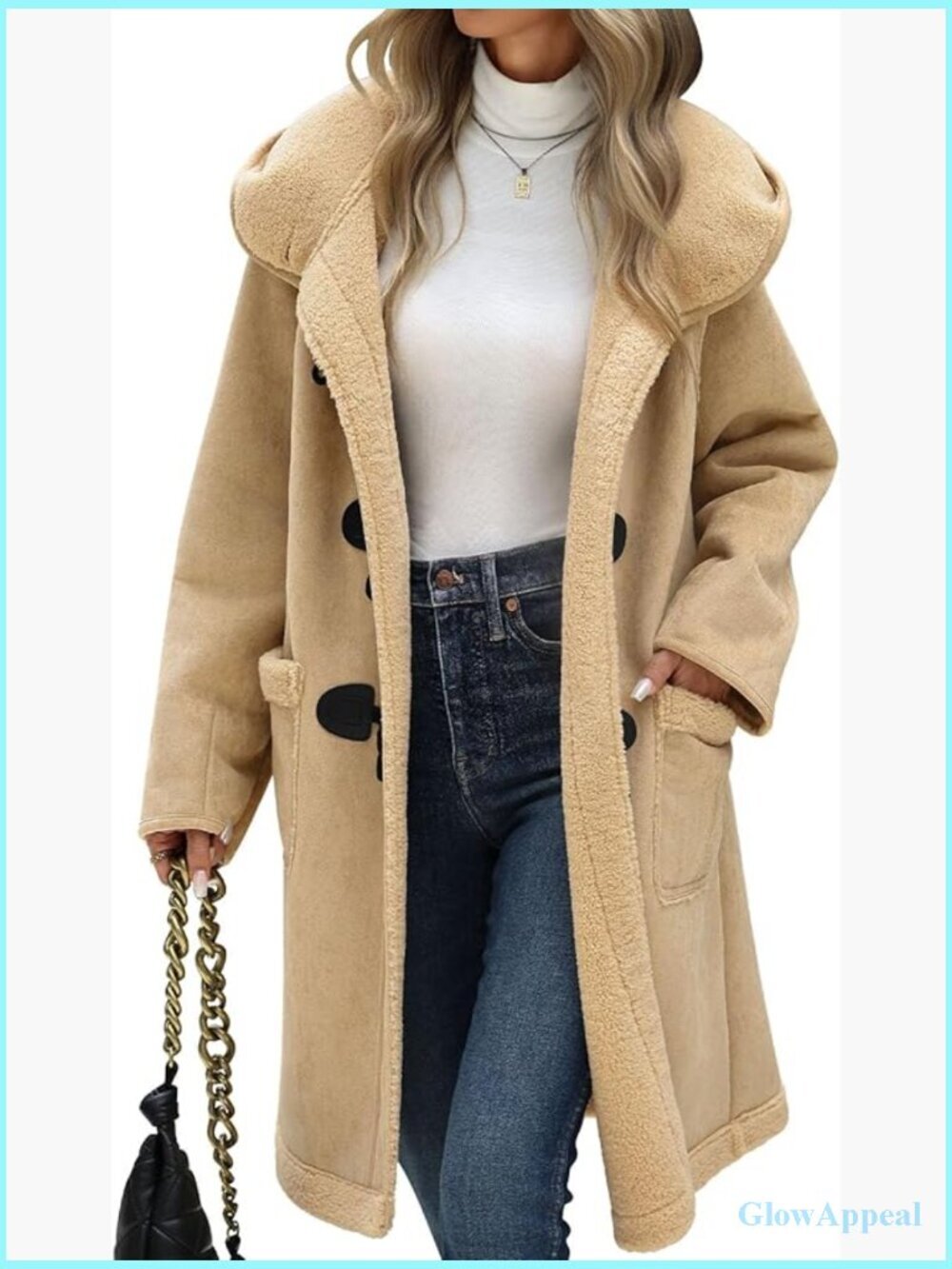 Faux Suede Sherpa Fleece Lined Hooded Duffle Coat Winter Jacket